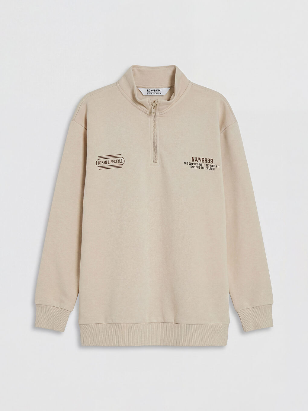 Bej Dik Yaka Erkek Çocuk Sweatshirt