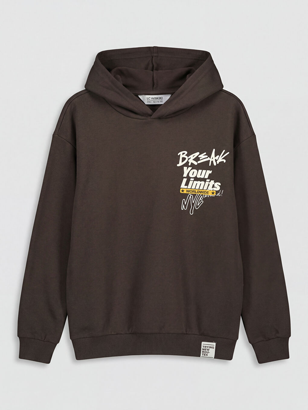 Kahverengi Kapüşonlu Baskılı Erkek Çocuk Sweatshirt