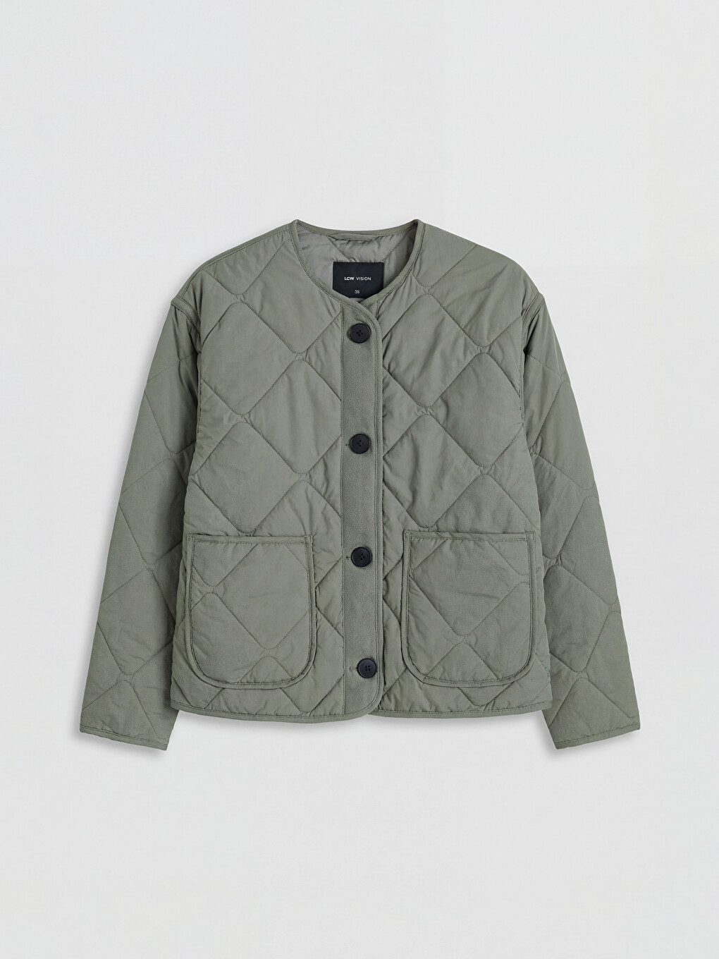 Haki Baklava Desenli Oversize Kadın Şişme Mont-4