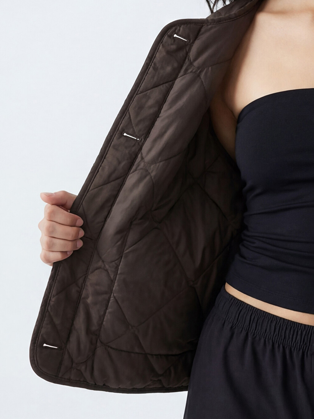 Kahverengi Baklava Desenli Oversize Kadın Şişme Mont-2
