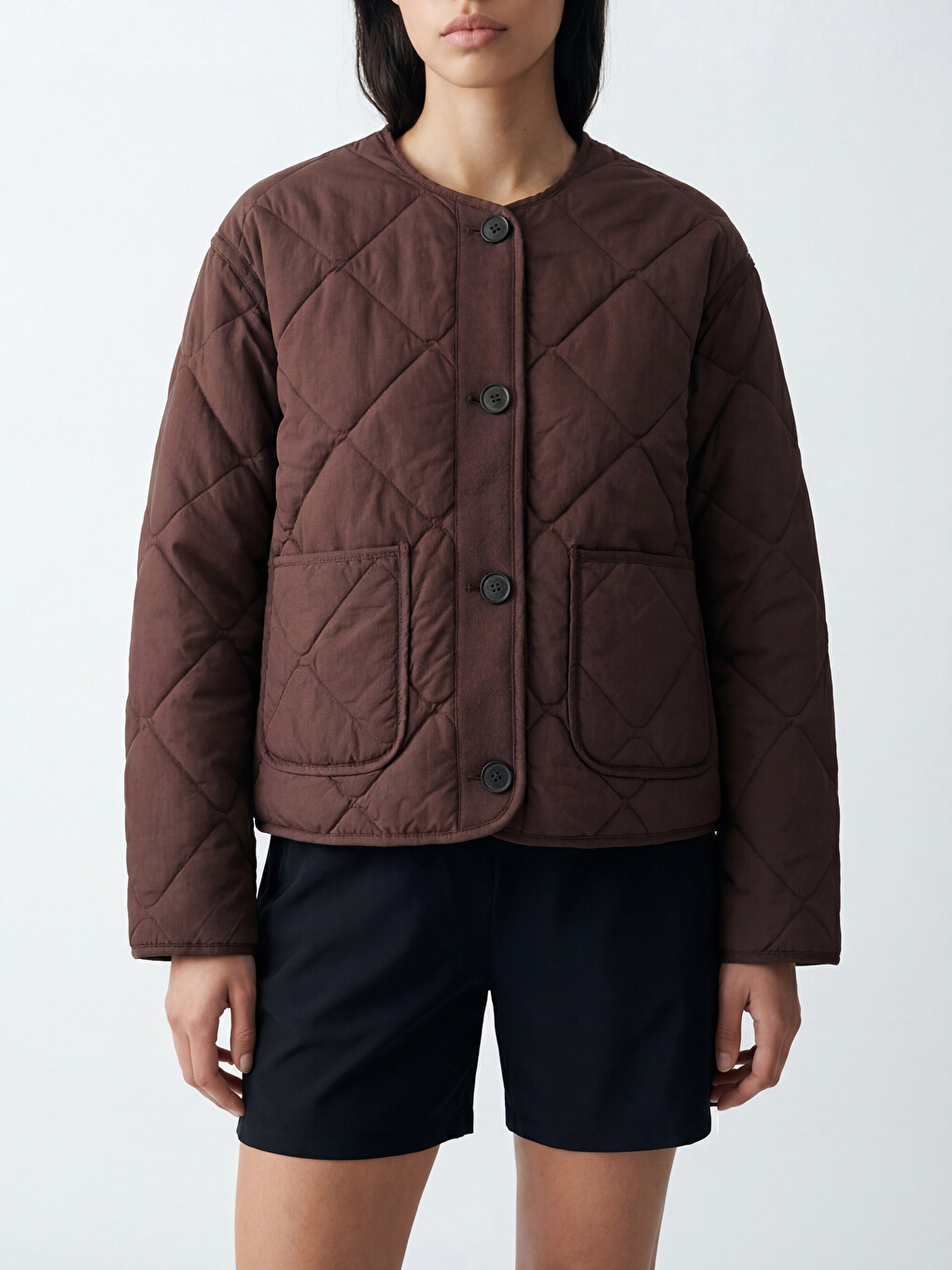 Bordo Baklava Desenli Oversize Kadın Şişme Mont