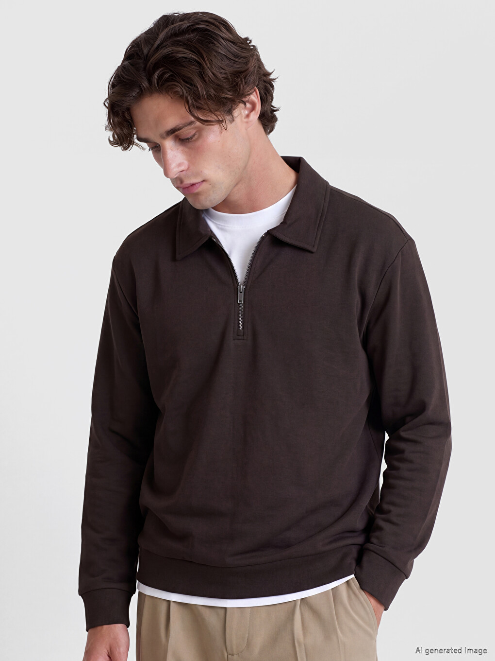 Mashkull Ngjyre Kafe Sweatshirt