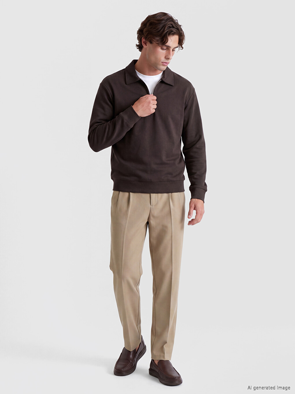 Mashkull Ngjyre Kafe Sweatshirt-1