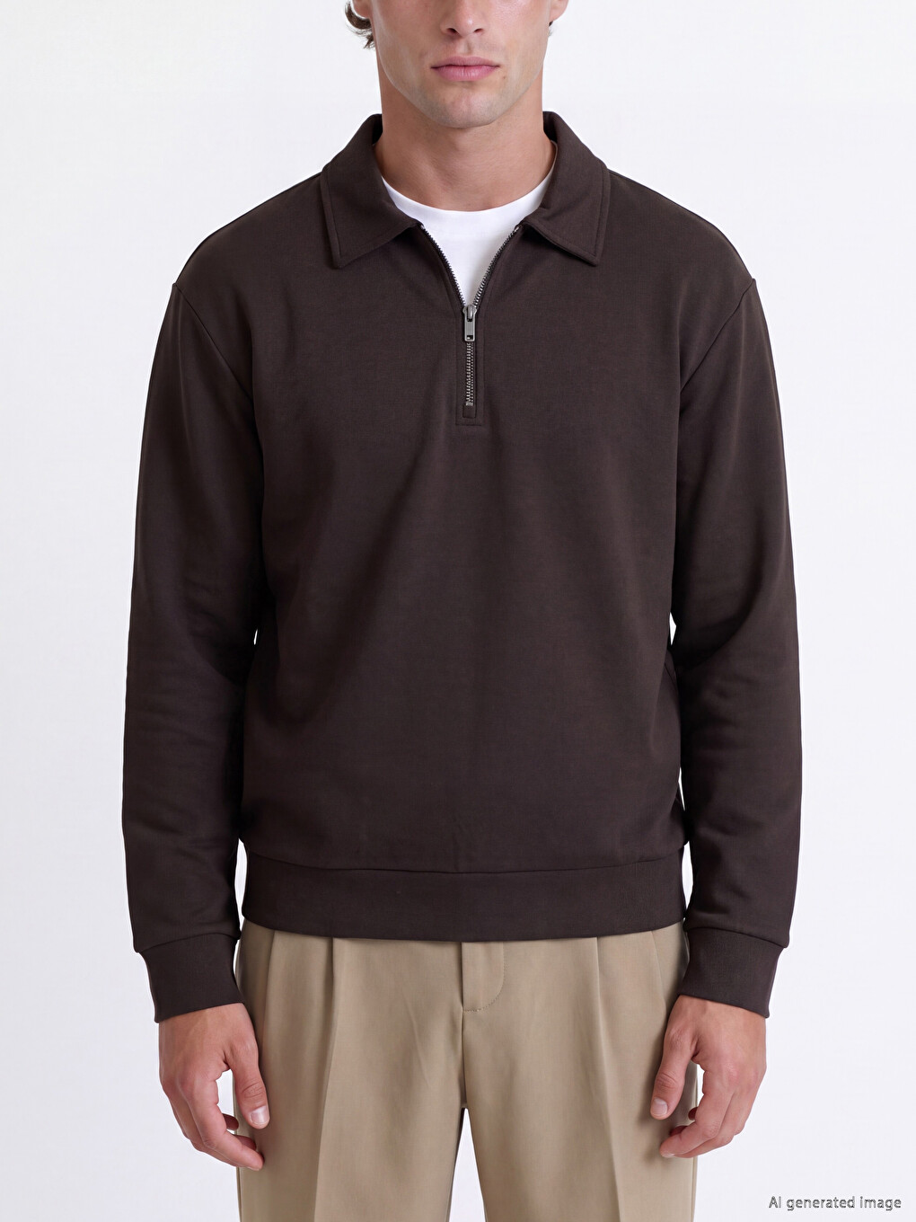 Mashkull Ngjyre Kafe Sweatshirt-2