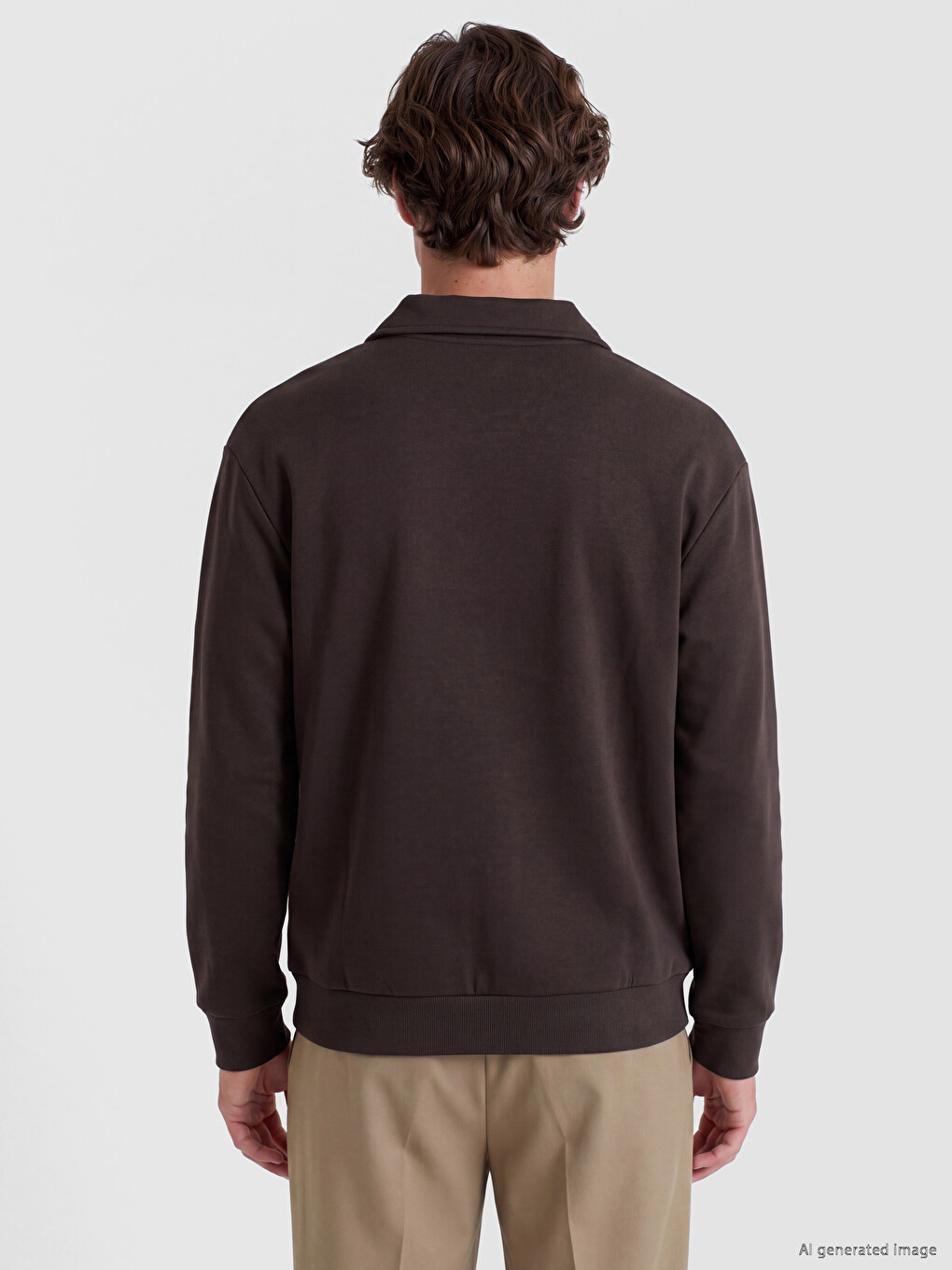 Mashkull Ngjyre Kafe Sweatshirt-3