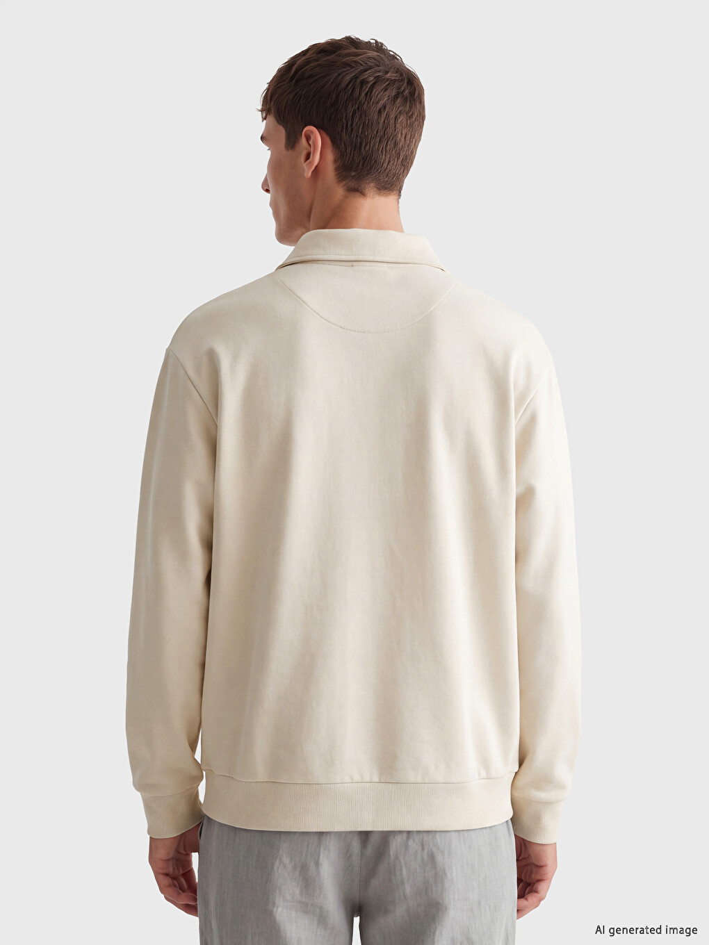 Bej Polo Yaka Erkek Sweatshirt-3