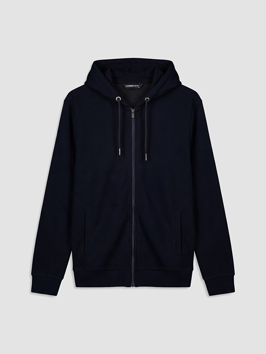Lacivert Kapüşonlu Erkek Fermuarlı Sweatshirt