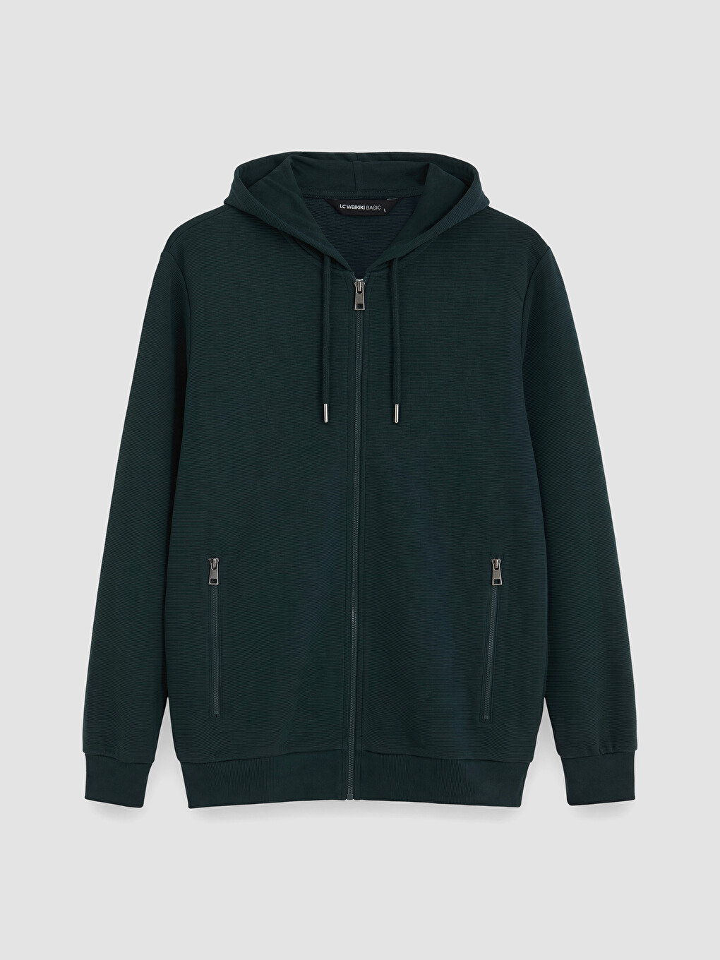 Petrol Kapüşonlu Erkek Fermuarlı Sweatshirt-3