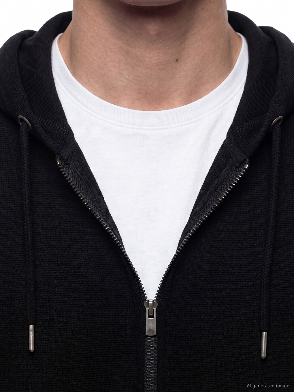 Siyah Kapüşonlu Erkek Fermuarlı Sweatshirt-2