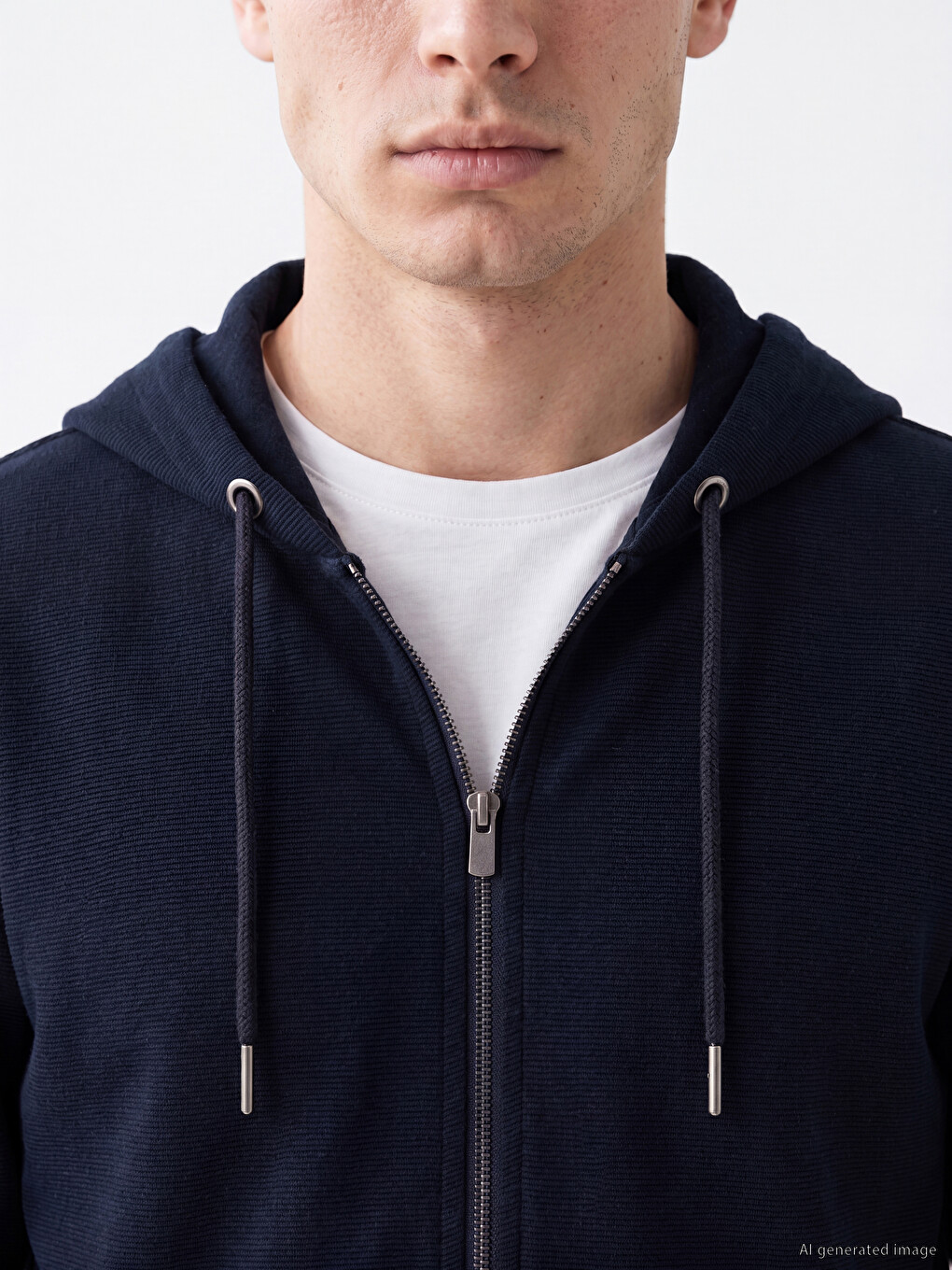 Lacivert Kapüşonlu Erkek Fermuarlı Sweatshirt-2