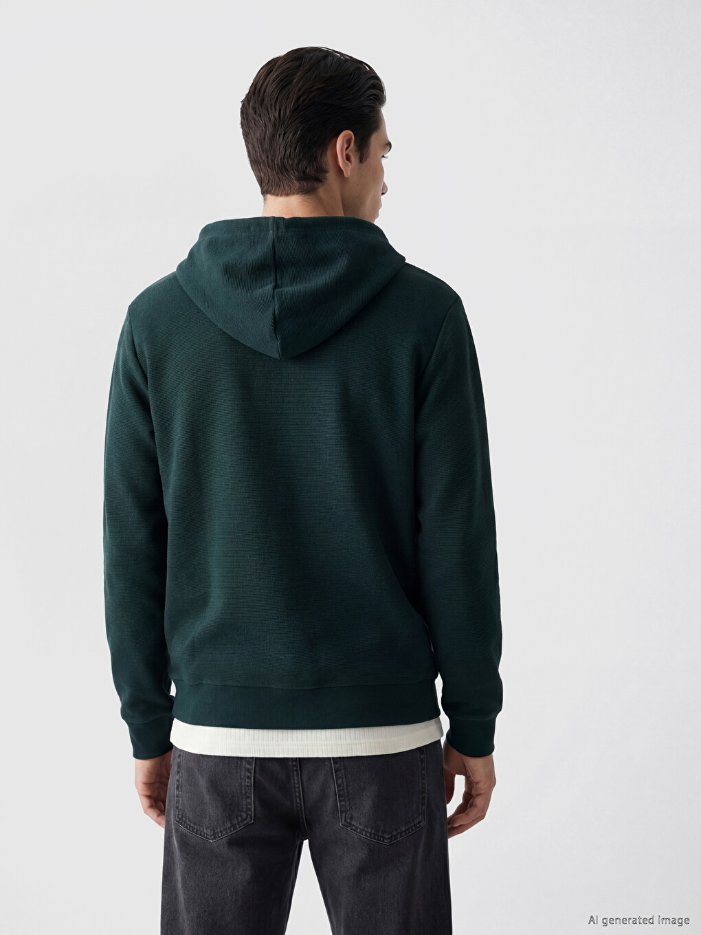 Petrol Kapüşonlu Erkek Fermuarlı Sweatshirt-2