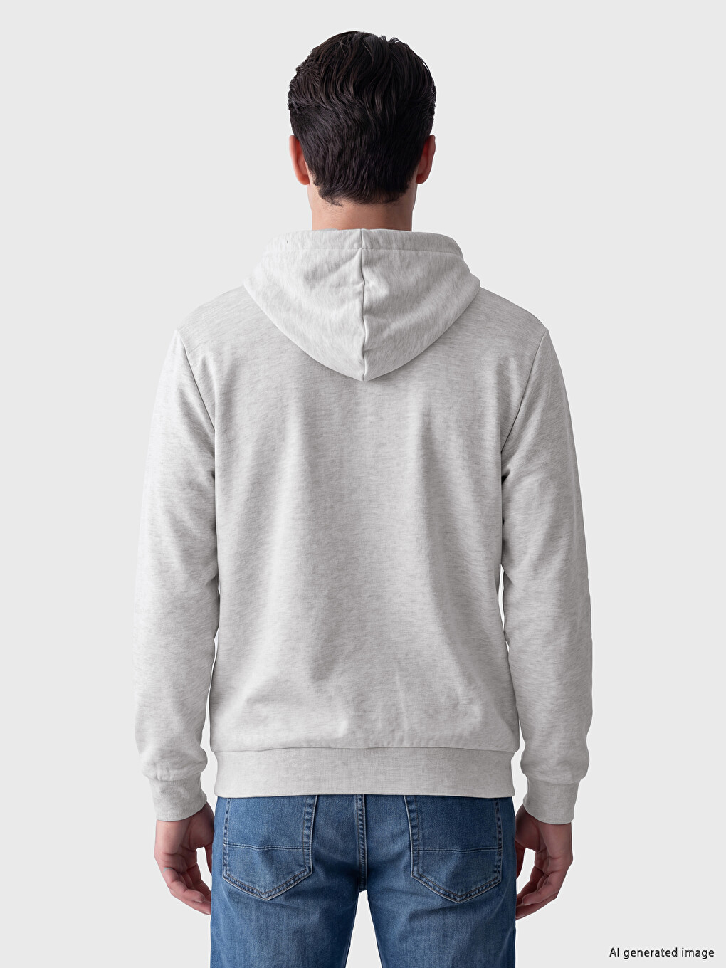 Gri Kapüşonlu Erkek Fermuarlı Sweatshirt-2