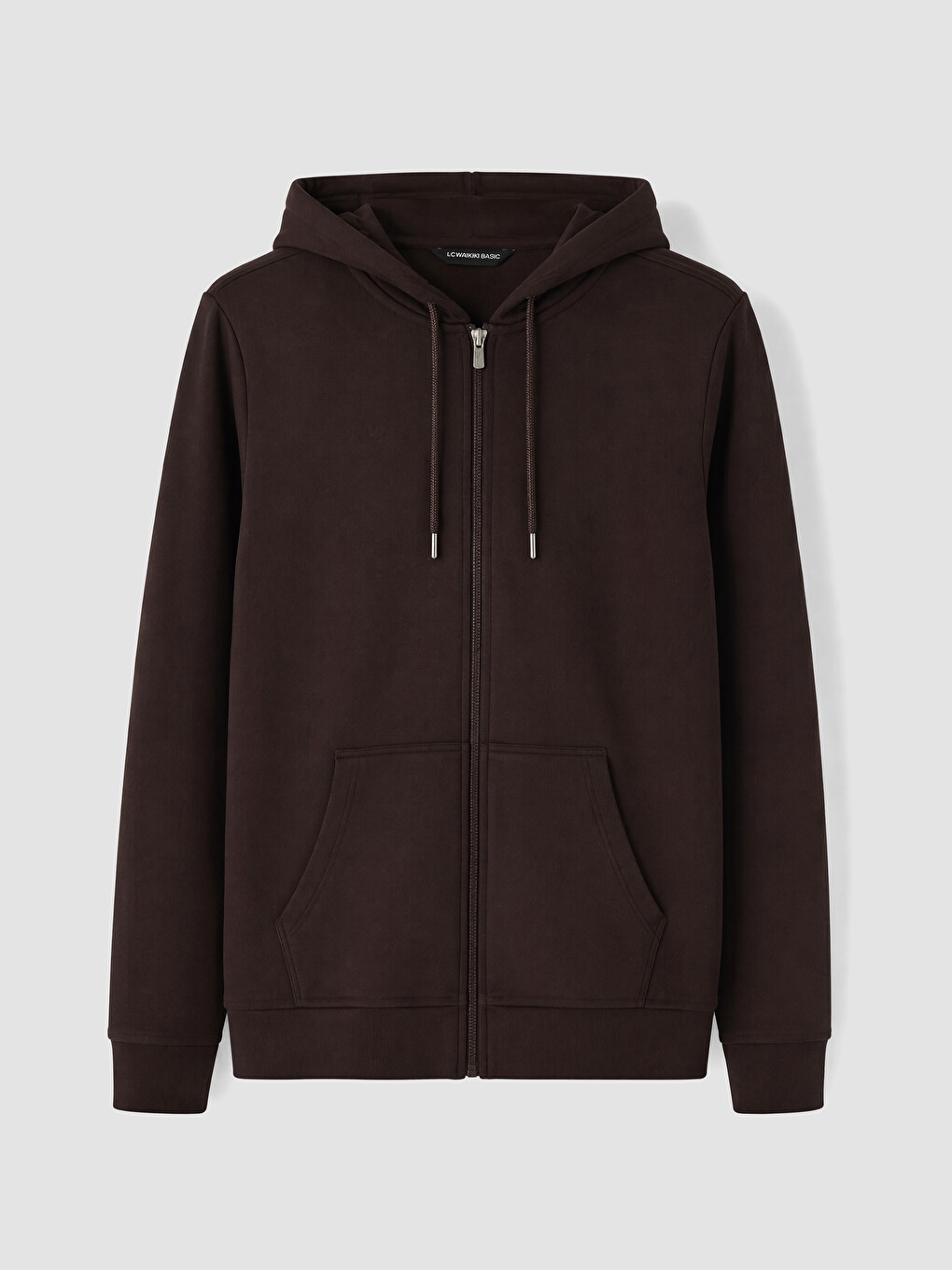 Kahverengi Kapüşonlu Erkek Fermuarlı Sweatshirt-3