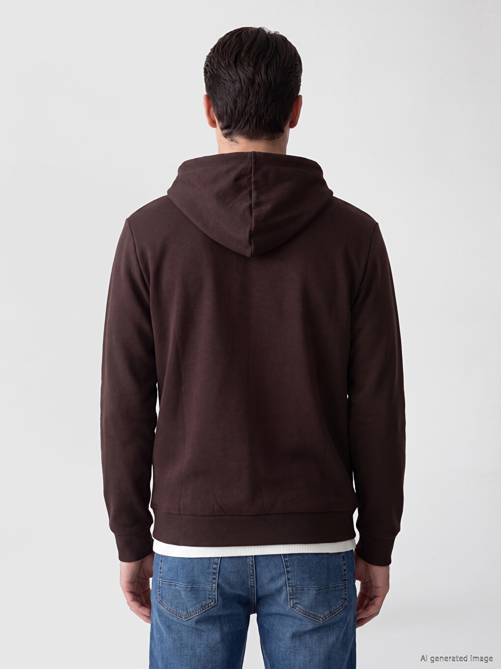Kahverengi Kapüşonlu Erkek Fermuarlı Sweatshirt-2