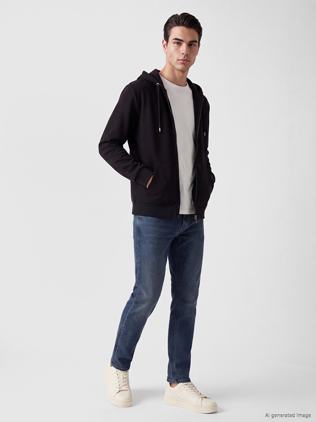 Siyah Kapüşonlu Erkek Fermuarlı Sweatshirt-1