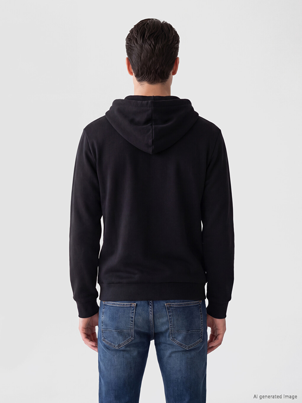 Siyah Kapüşonlu Erkek Fermuarlı Sweatshirt-2