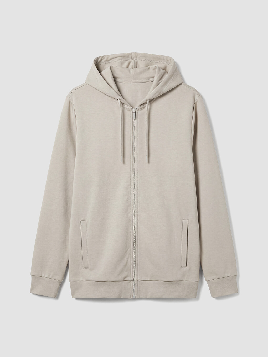 Bej Kapüşonlu Erkek Fermuarlı Sweatshirt