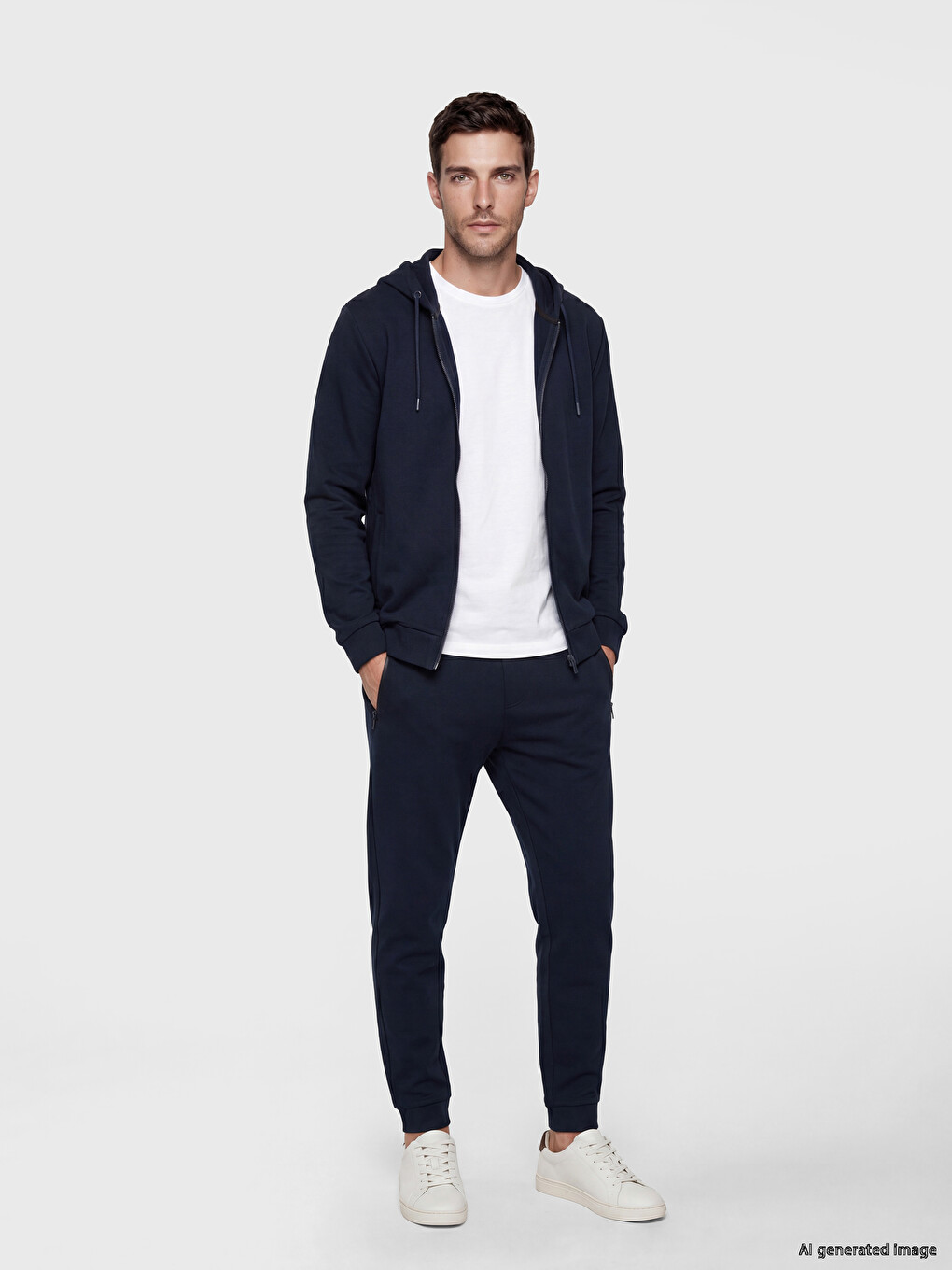 Lacivert Kapüşonlu Erkek Fermuarlı Sweatshirt-1