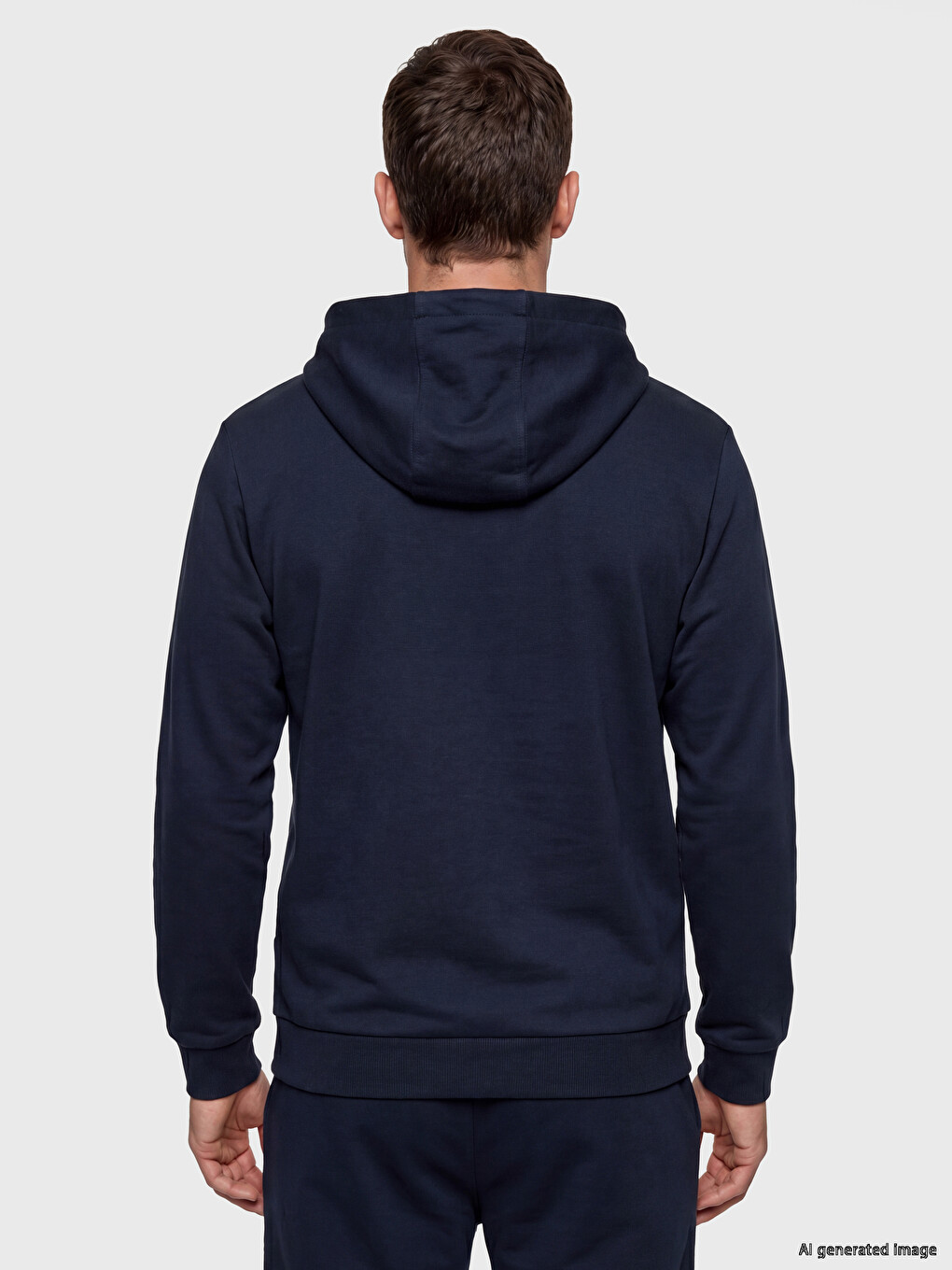 Lacivert Kapüşonlu Erkek Fermuarlı Sweatshirt-3