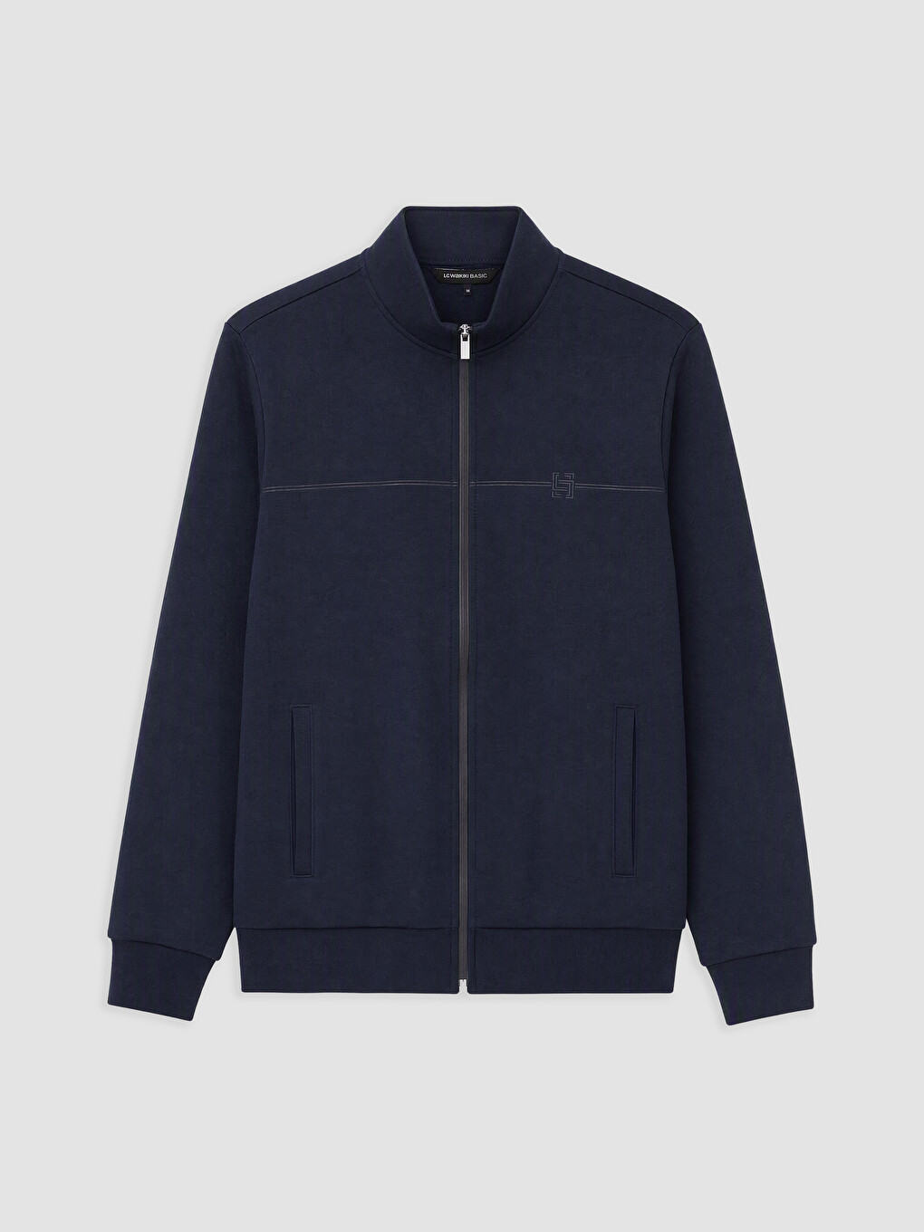 Lacivert Dik Yaka Erkek Fermuarlı Sweatshirt
