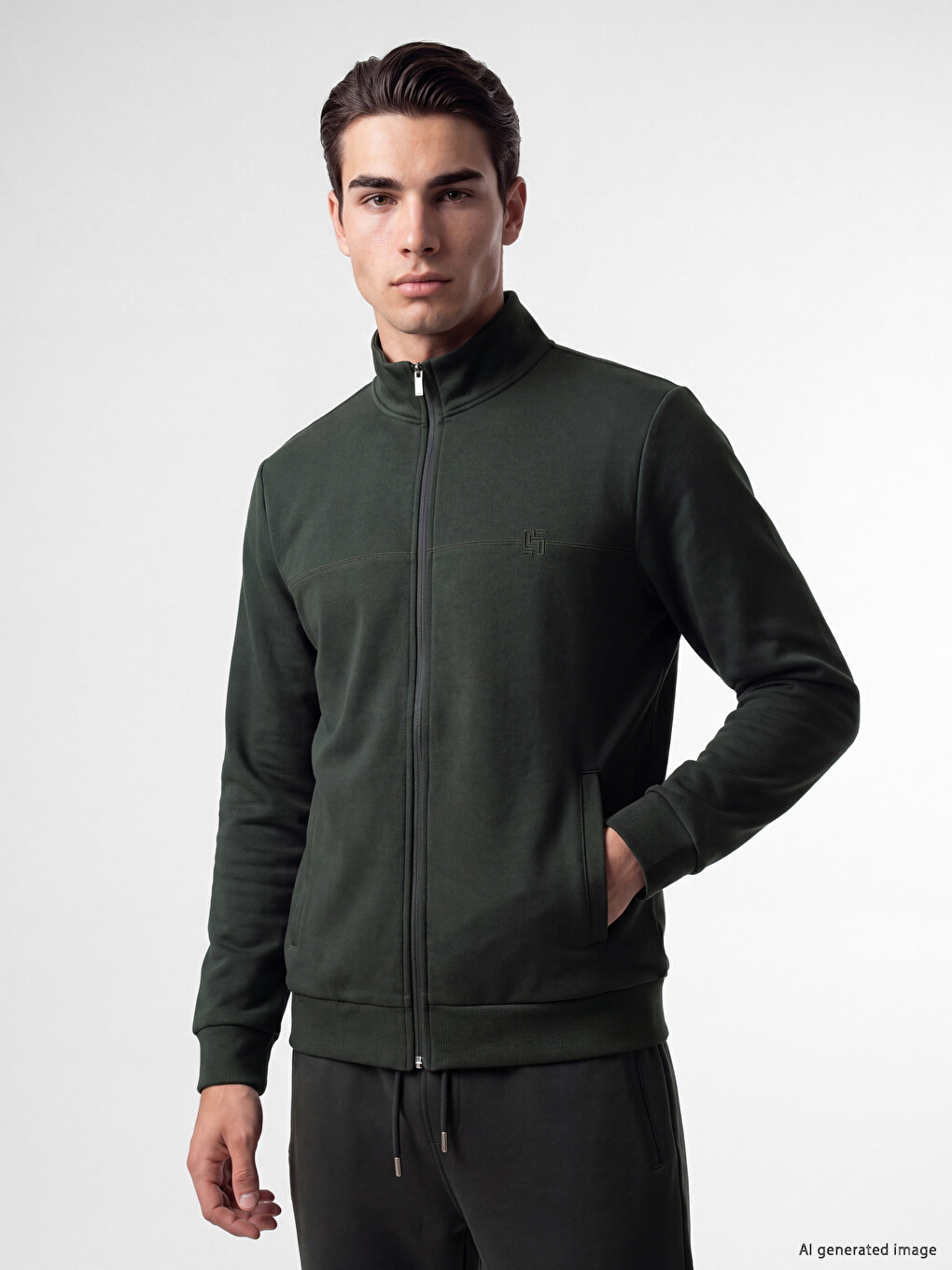 Mock Neck Men's Thick Zip-up Sweatshirt