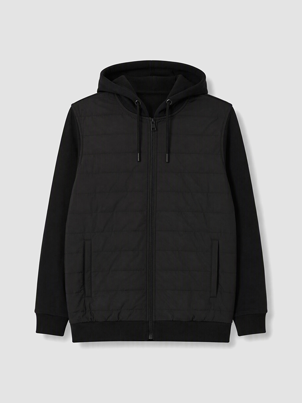 Siyah Kapüşonlu Erkek Fermuarlı Sweatshirt