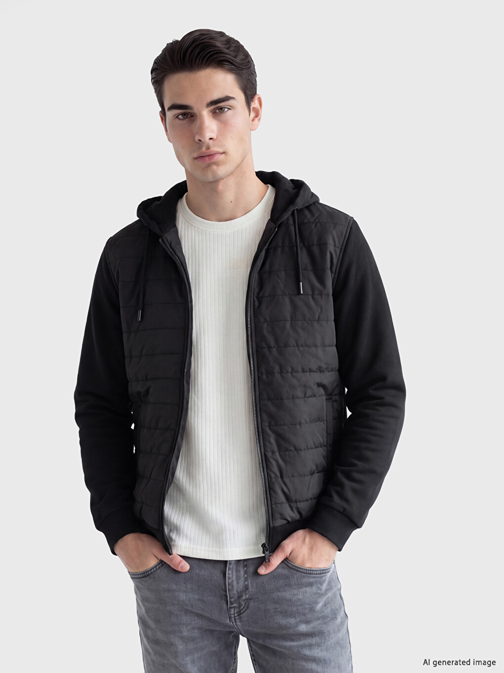 Siyah Regular Fit Kapüşonlu Erkek Hırka