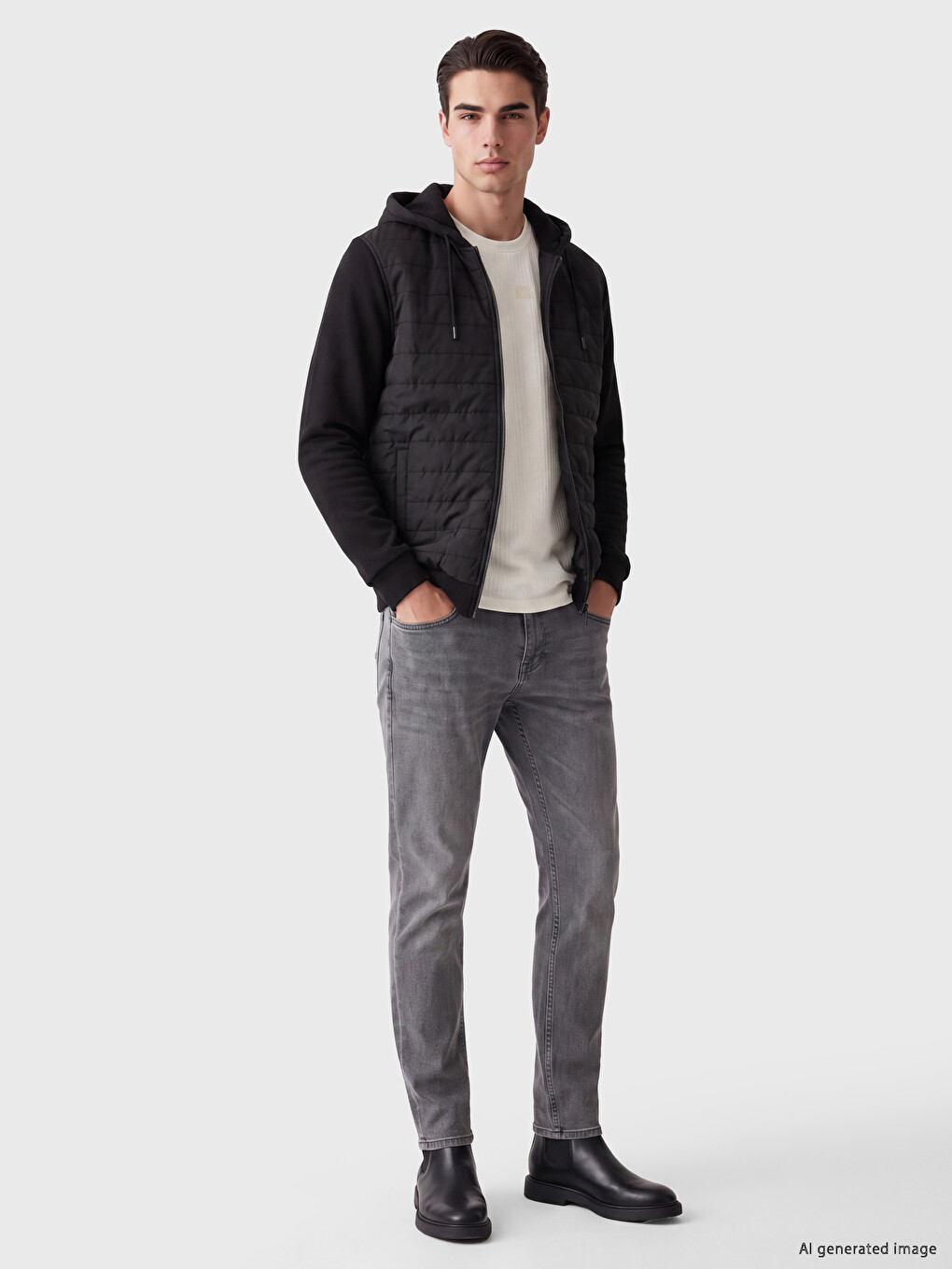 Siyah Regular Fit Kapüşonlu Erkek Hırka-1
