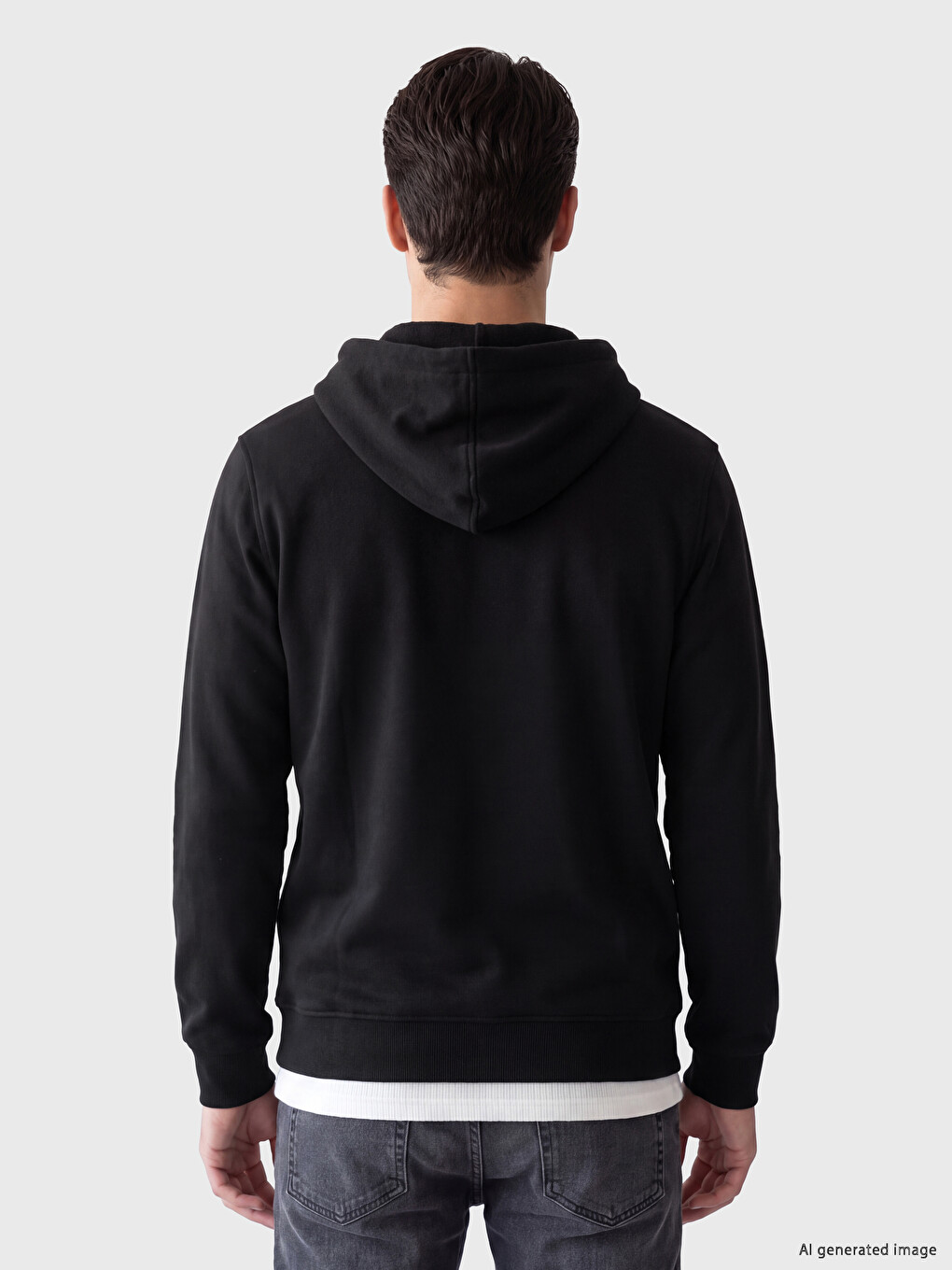 Siyah Regular Fit Kapüşonlu Erkek Hırka-2