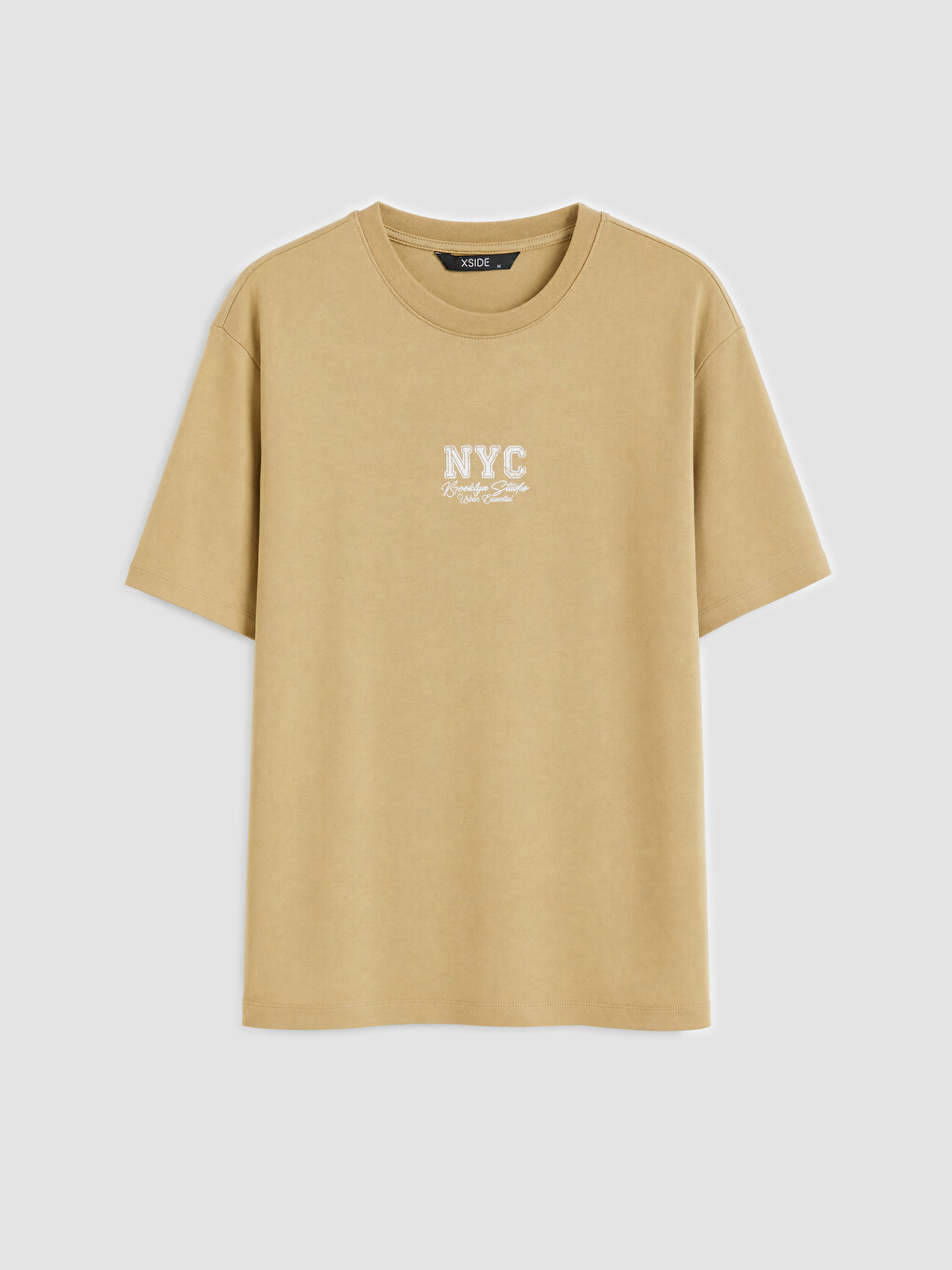 Bej Bisiklet Yaka Nyc Baskılı Erkek Tişört