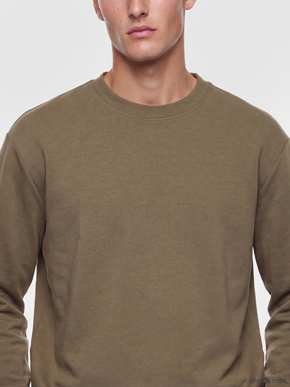 Haki Bisiklet Yaka Erkek Sweatshirt-2