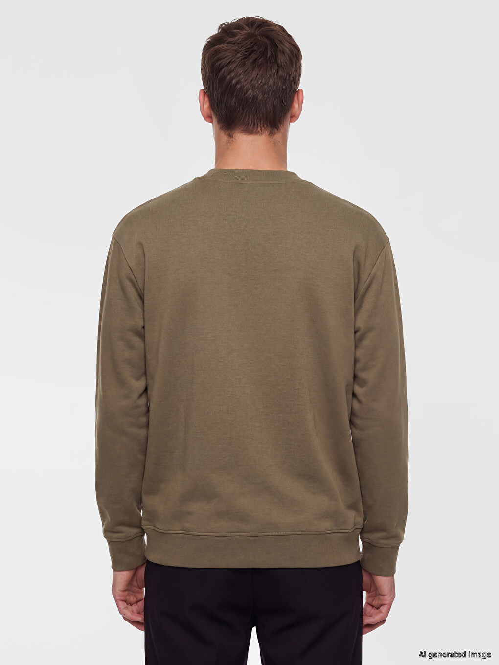 Haki Bisiklet Yaka Erkek Sweatshirt-3