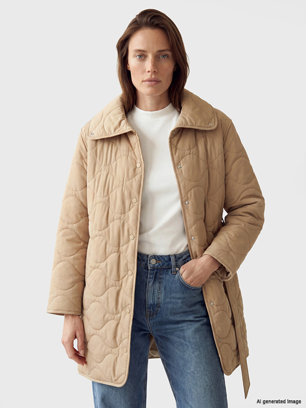 Woman Beige Puffer Coat