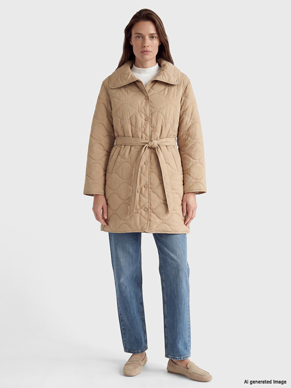 Woman Beige Puffer Coat-1