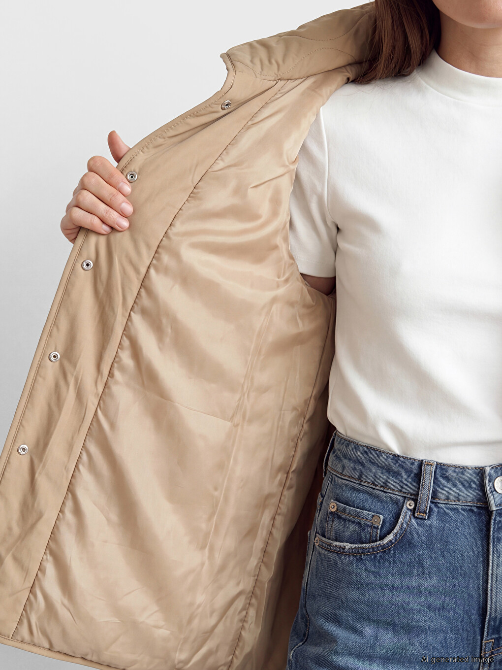Woman Beige Puffer Coat-3