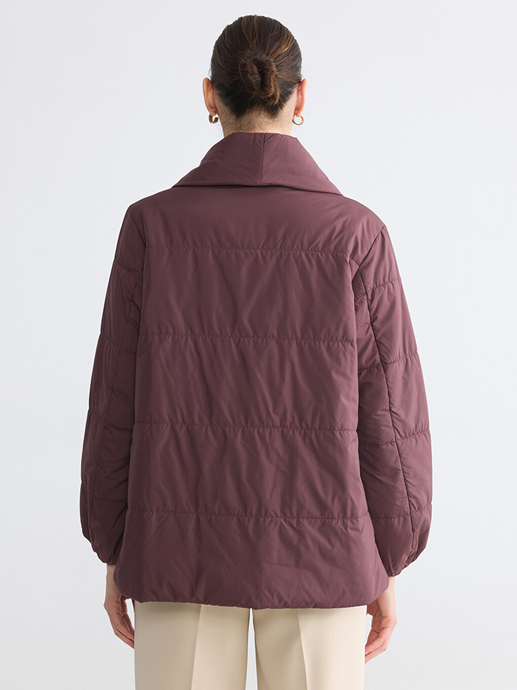 Bordo Ceket Yaka Kadın Şişme Mont-4