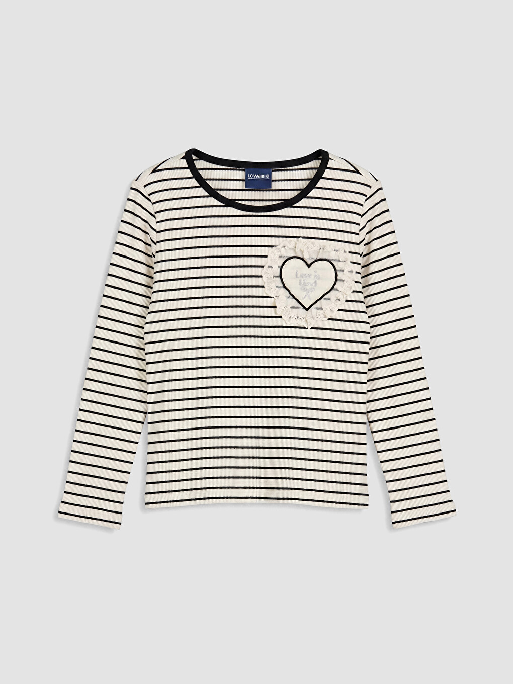 Tricou Cu Guler Rotund Vărgat Cu Mânecă Lungă Pentru Fată