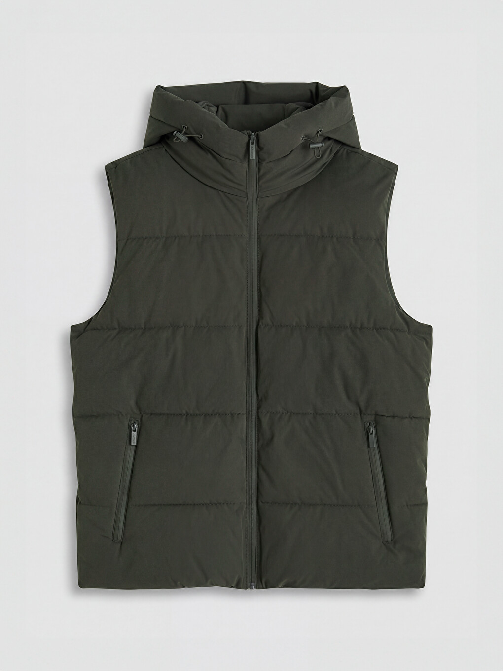 Mashkull Ngjyre Kaki Jelek Puffer-4