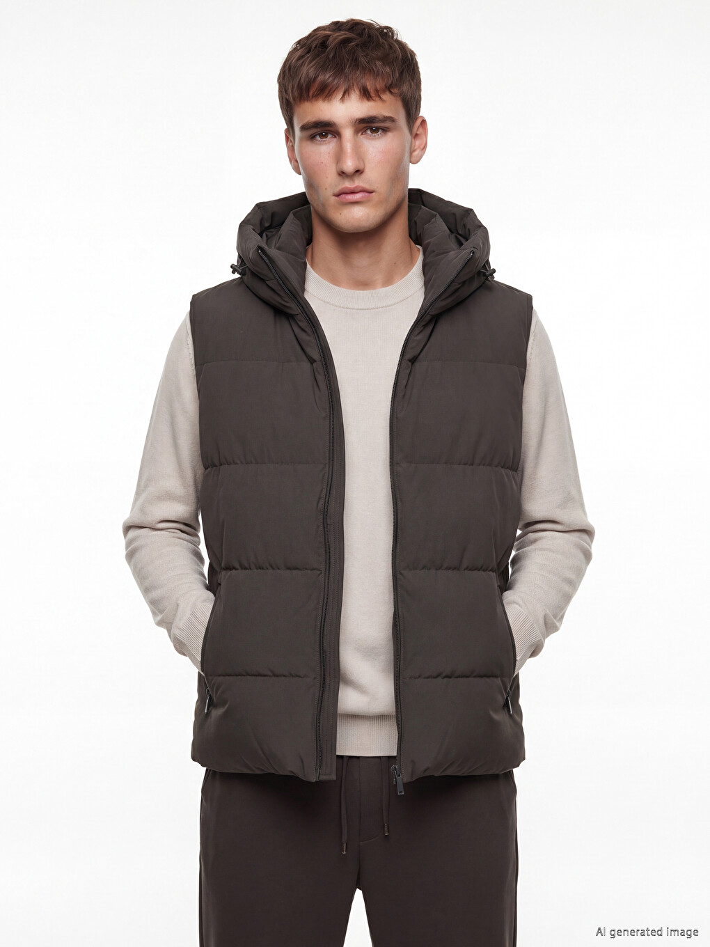 Mashkull Ngjyre Kaki Jelek Puffer