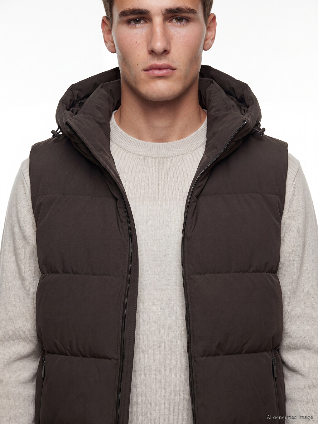 Mashkull Ngjyre Kaki Jelek Puffer-2