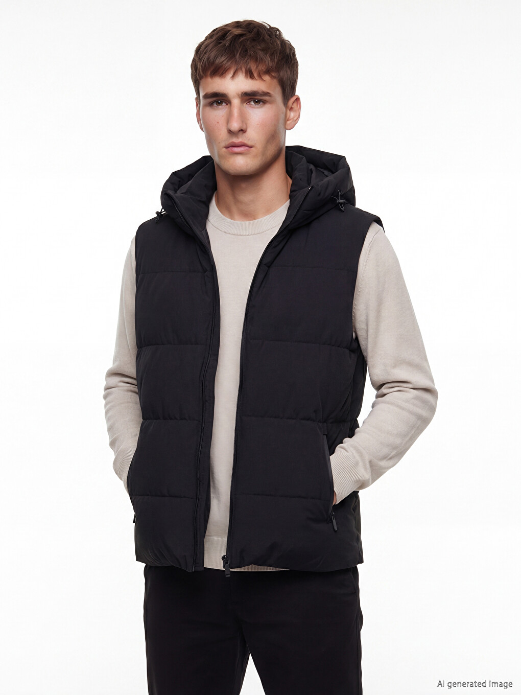Vestă Matlasată Bărbătească Cu Glugă Regular Fit Basic-1
