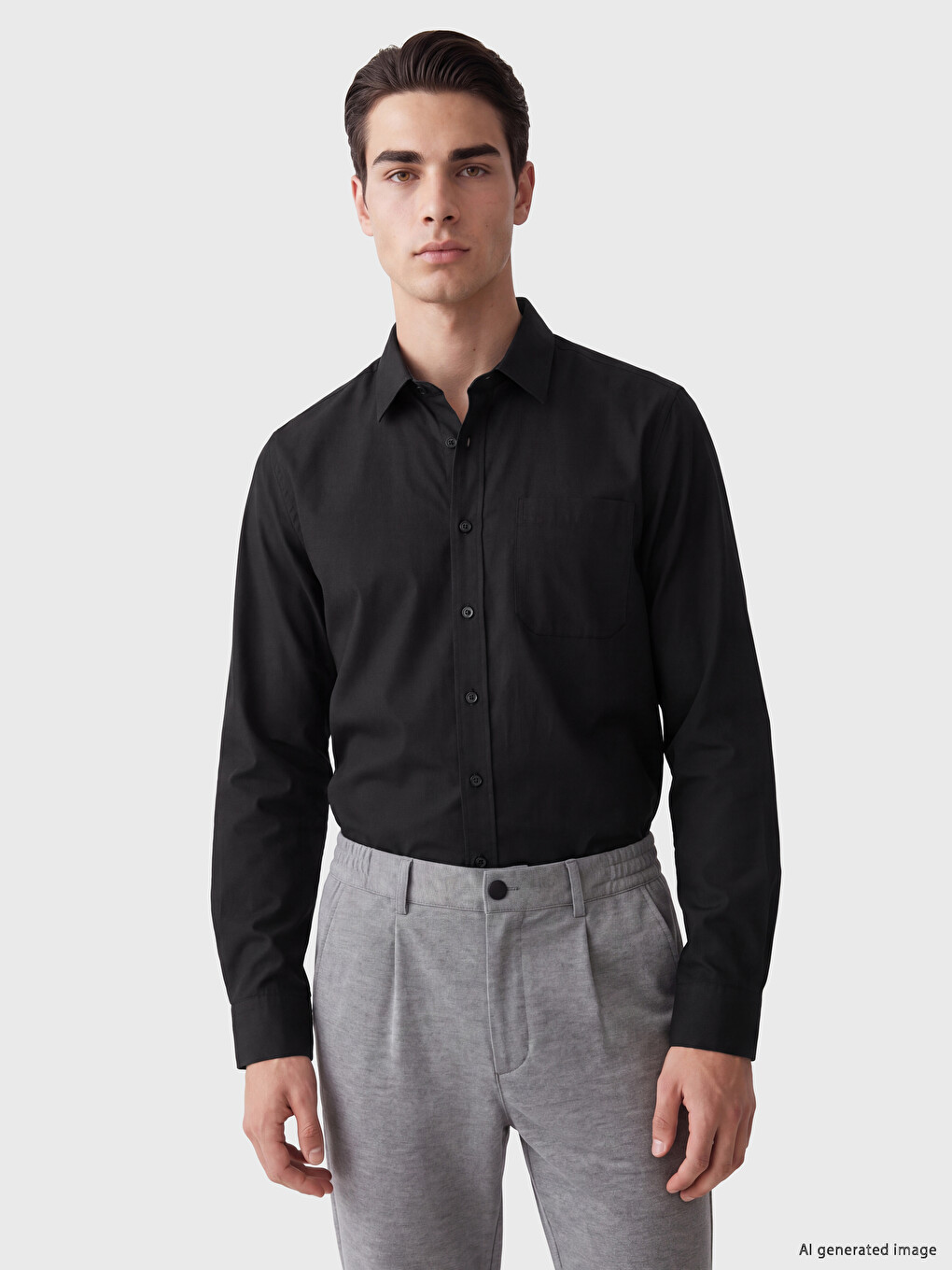 Siyah Regular Fit Poplin Erkek Gömlek