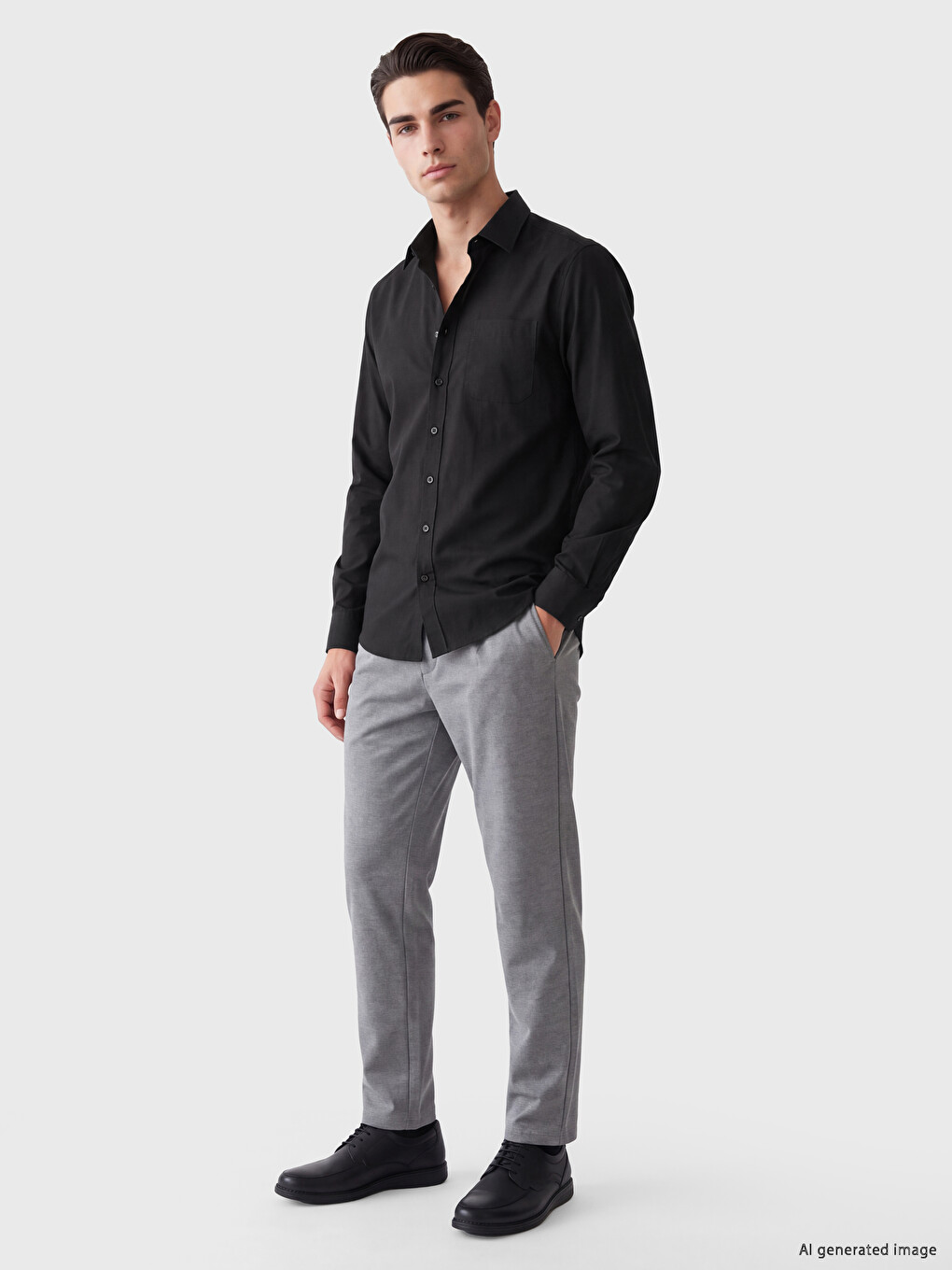Siyah Regular Fit Poplin Erkek Gömlek-1