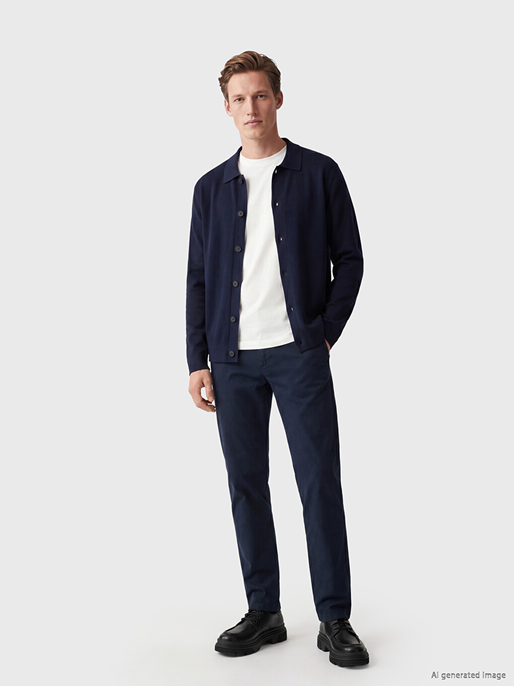 Cardigan Tricotat Pentru Bărbați Cu Guler Polo, Croială Regular Fit-1