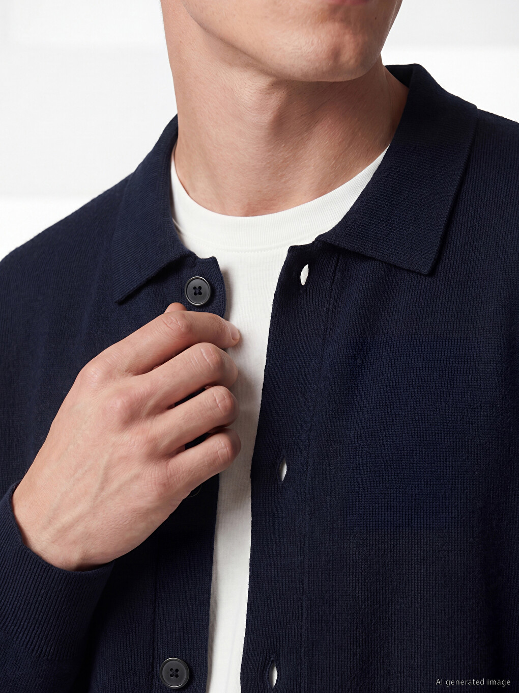 Cardigan Tricotat Pentru Bărbați Cu Guler Polo, Croială Regular Fit-2