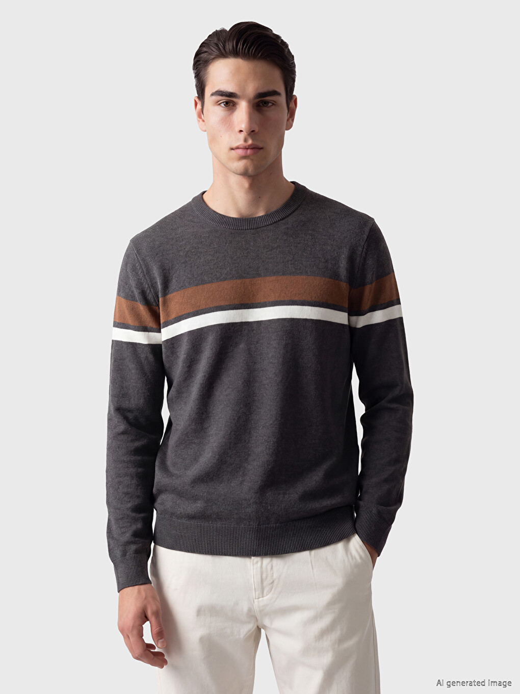 Crew Neck Striped Men's Knitwear Sweater-1