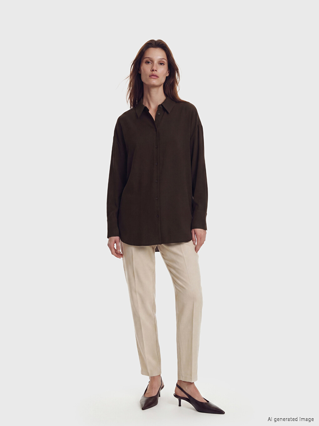 Linen-look Oversize Women's Shirt-1