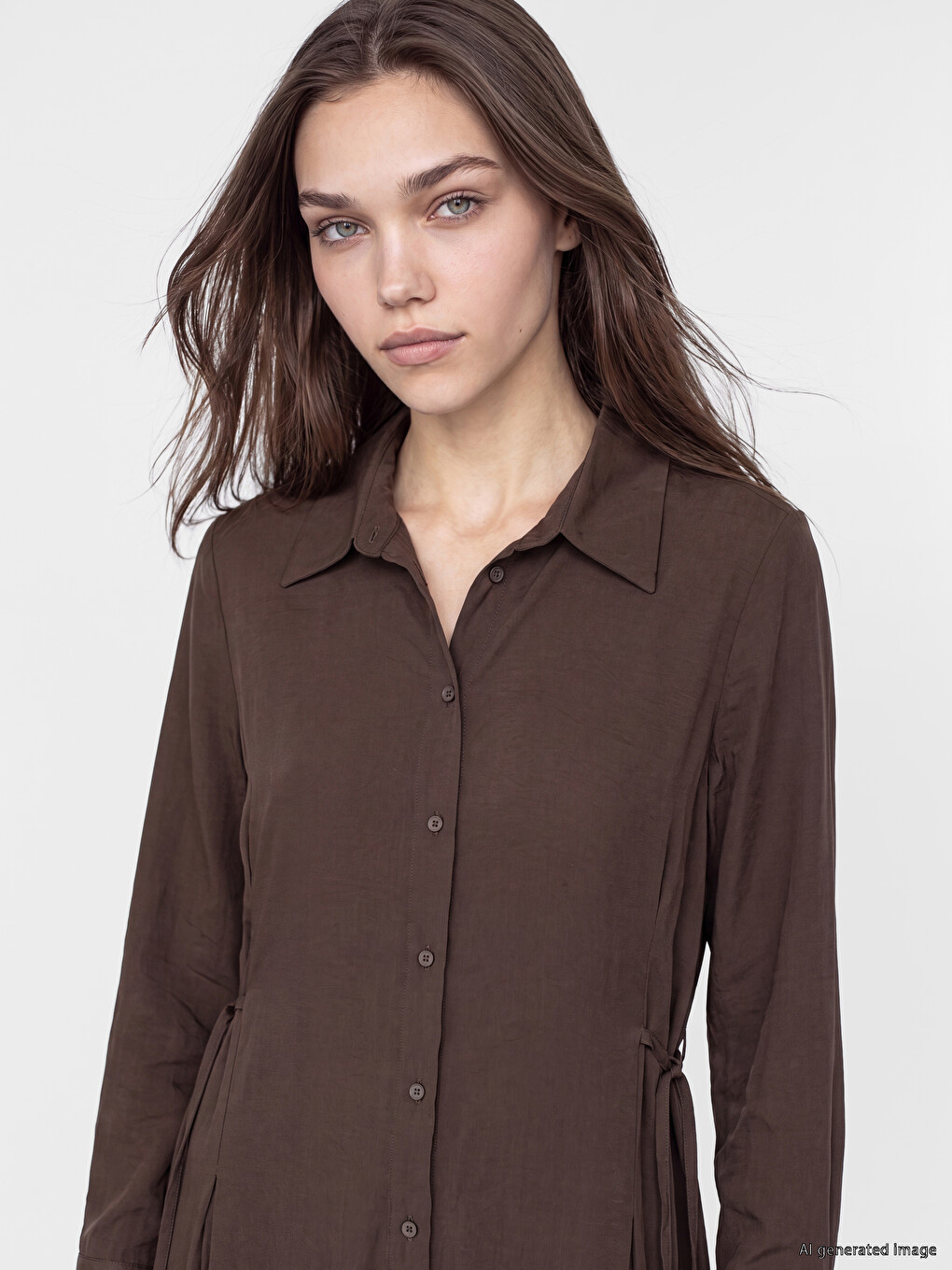 Tie-up Modal Blended Shirt Dress-1