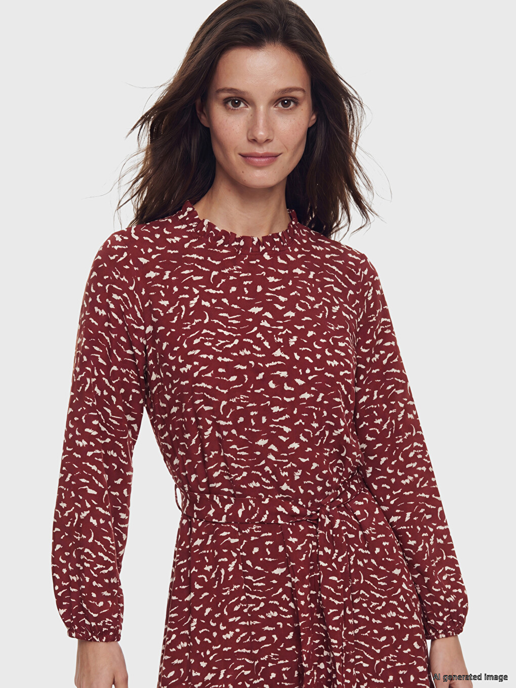 Robe Superposée À Motifs Froncée À Col Officier-1