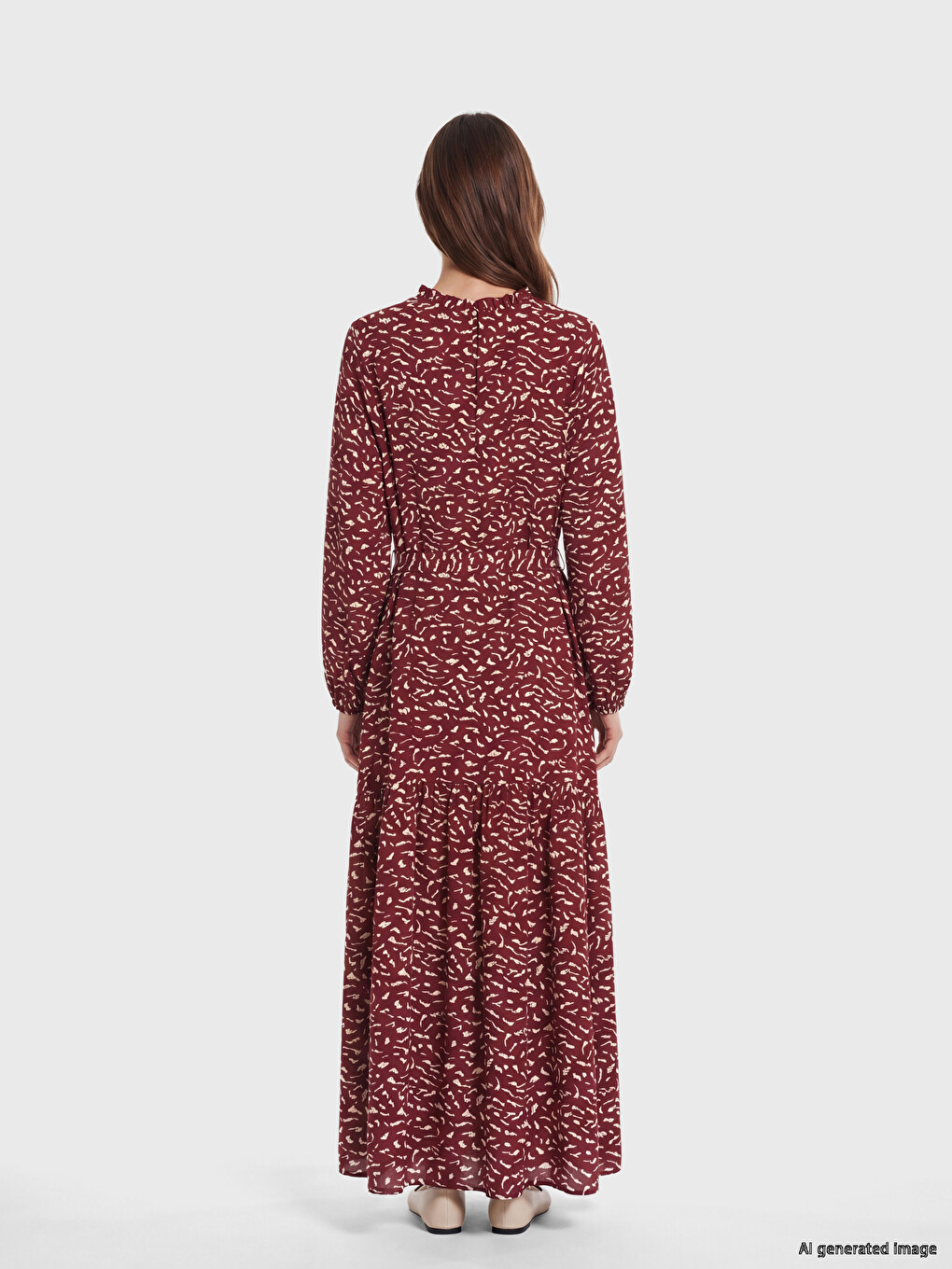 Robe Superposée À Motifs Froncée À Col Officier-3